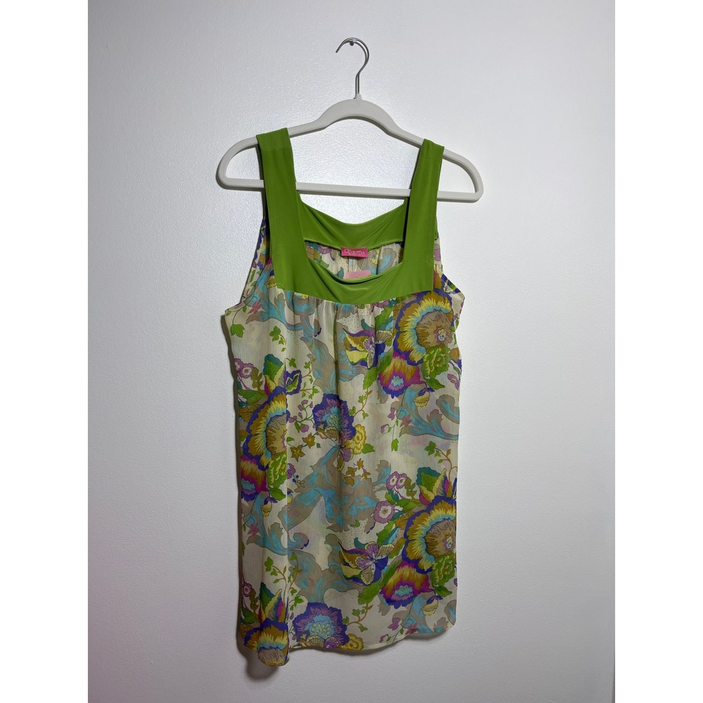 Glam Womens Sleeveless Floral Paisley Tank Top‎ Green Square Neck Blouse